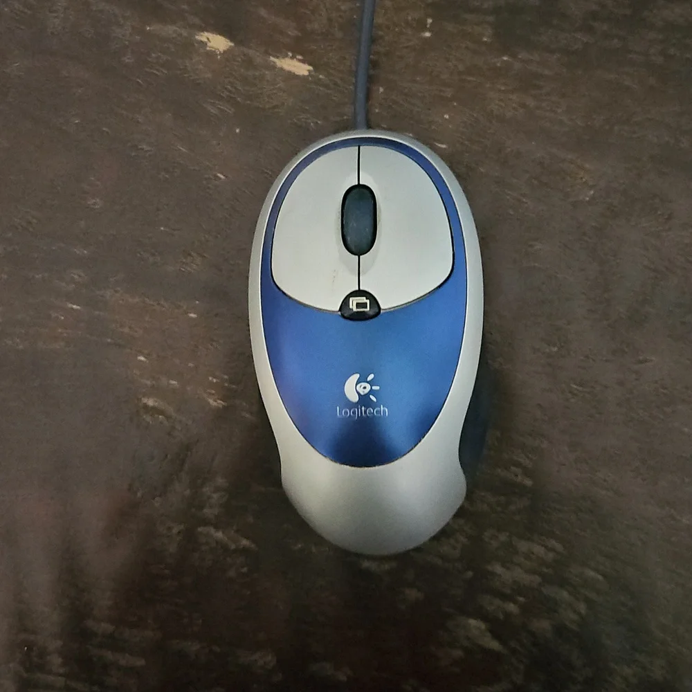 Logitech Corded Mouse Blue, Black, And Gray